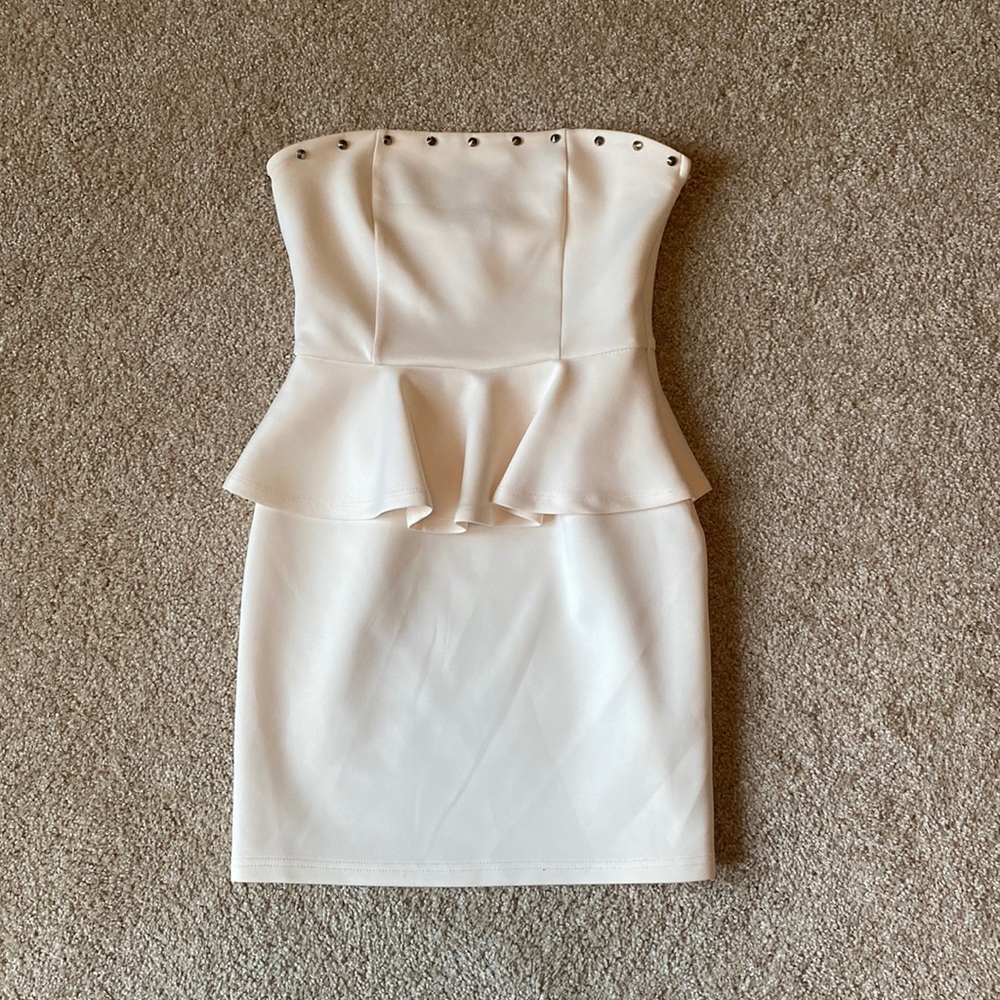 Cream Peplum Mini Dress
